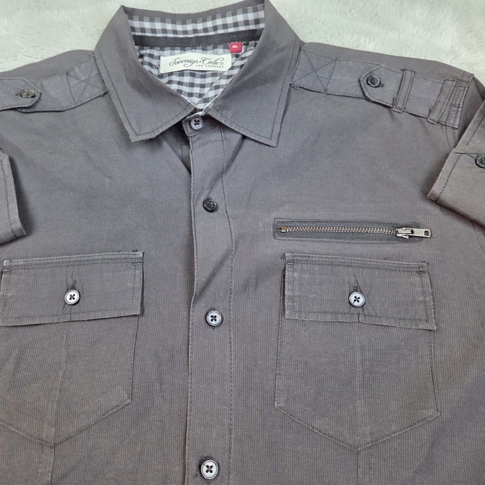 Tactical Shirt Mens XL Military Epaulet Microstripe Black Gray Sovereign Code